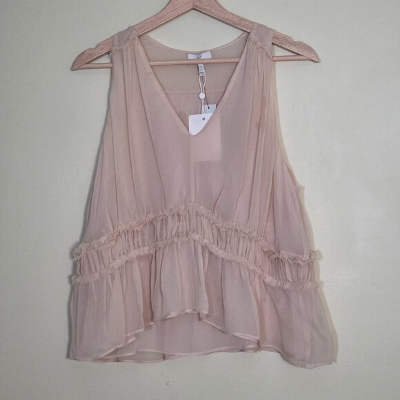 Joie Top Women M Beige V Neck Sleevless Silk Lined Babydoll Party Office Wedding - Picture 13 of 14